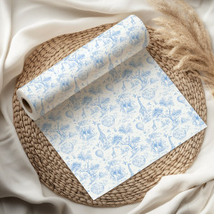 Blue Safari Toile de Jouy Baby Shower Geschenkpapier