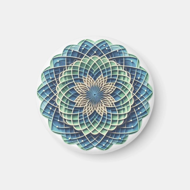 Blue & Sage Medallion - Abstraktes Magnet (Vorne)