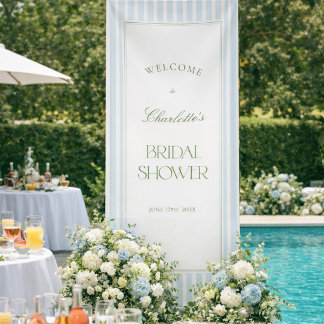 Blue & Sage Striped Bridal Shower Welcome Banner