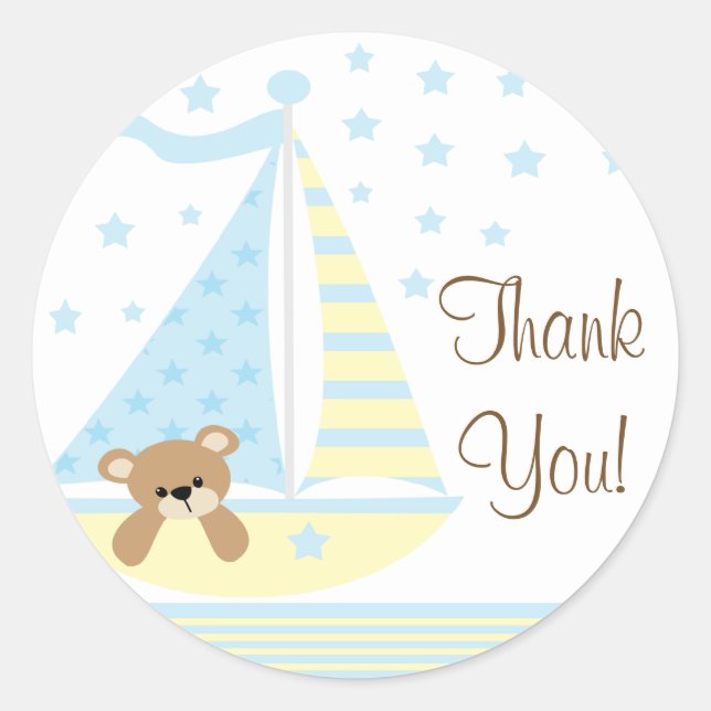 Blue Sailboat Baby Dusche Danke Sticker (Vorderseite)