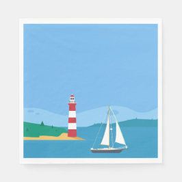 Blue Sailboat & Lighthouse Wedding Party Serviette