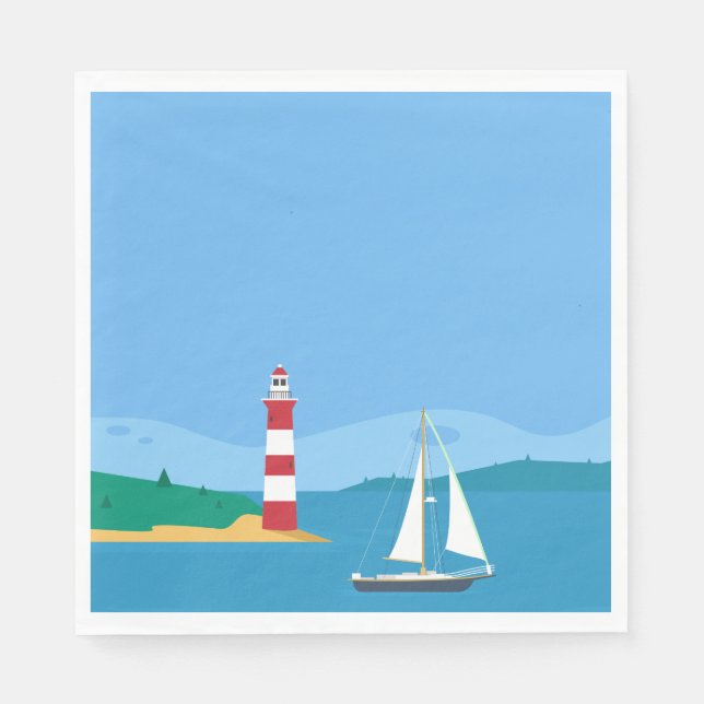 Blue Sailboat & Lighthouse Wedding Party Serviette (Vorderseite)