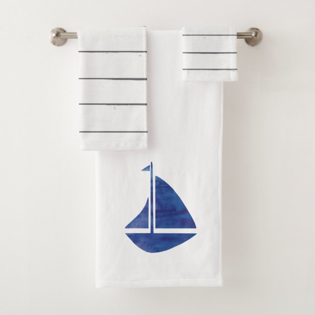 Blue Sailboat Nautic Badetuch Set (Insitu)