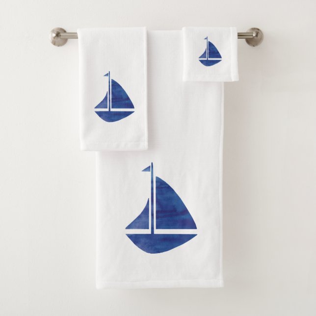Blue Sailboat Nautic Badetuch Set (Insitu)