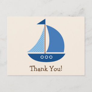 Blue Sailboat, Nautical; Danke Postkarte