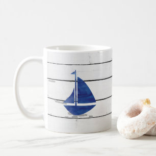 Blue Sailboat Nautical Shiplap Rustic Kaffeetasse