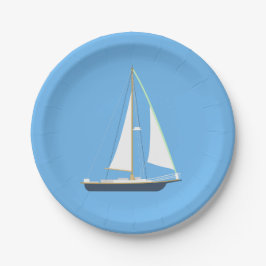 Blue Sailboat Nautical - Wedparty Beach Ocean Pappteller