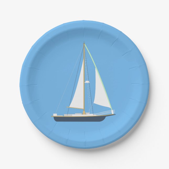 Blue Sailboat Nautical - Wedparty Beach Ocean Pappteller (Vorderseite)