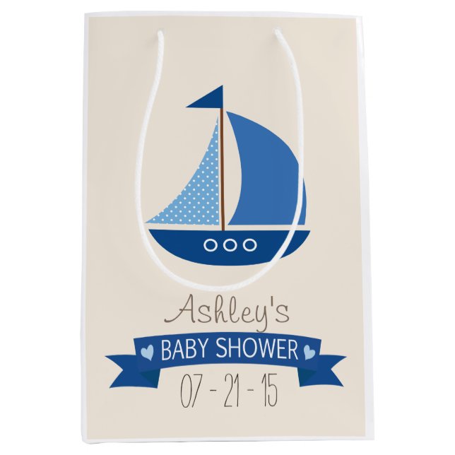 Blue Sailboat, Schönheitsbabydusche Mittlere Geschenktüte (Vorderseite)