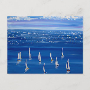 Blue Sailing Sailboats Folklorekunst Postkarte