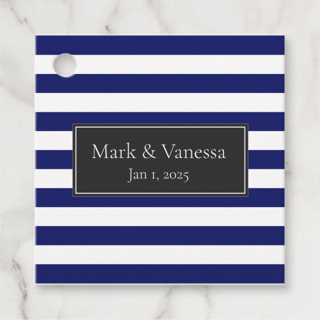Blue Sailor Stripe Custom Wedding Geschenkanhänger (Vorderseite)