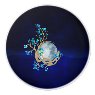 Blue Sakura Blossom Zen Moon Keramikknauf