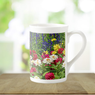 Blue Salvia und Zinnia Garden Floral Prozellantasse
