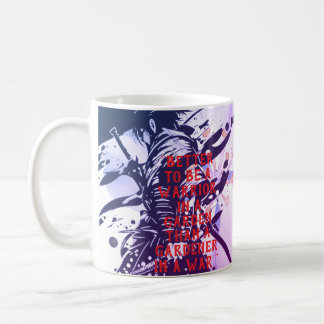 Blue Samurai & Cherry Blossom Ink Art Motivational Kaffeetasse