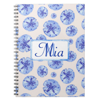 Blue Sand Dollar Aquarell-kundenspezifische Monogr Notizblock
