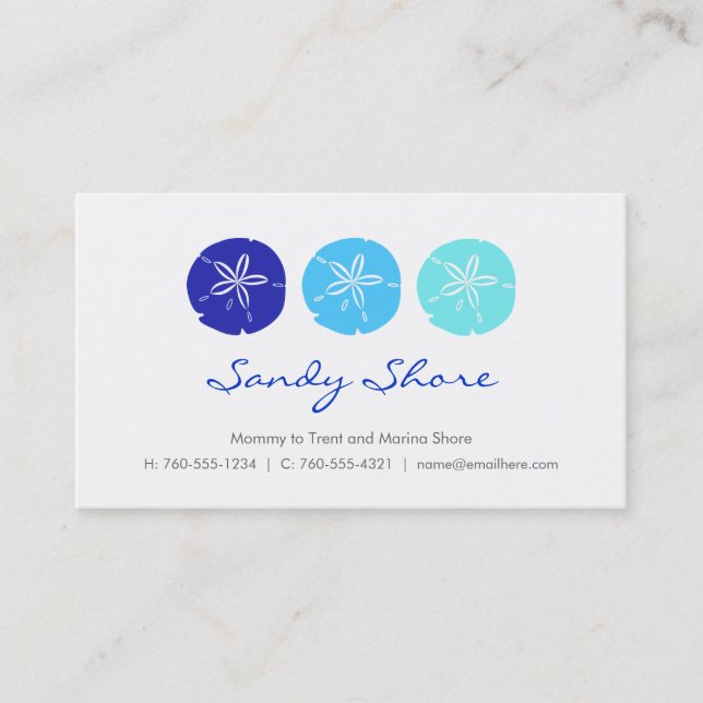 Blue Sand Dollar Mommy Cards / Telefonnummerkarte (Vorderseite)