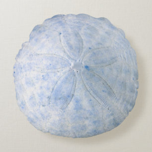 Blue Sand Dollar Nautic Coastal Round Pillow Rundes Kissen
