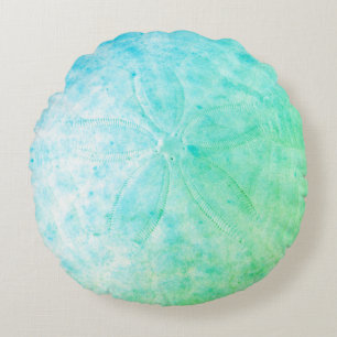 Blue Sand Dollar Nautic Coastal Round Pillow Rundes Kissen