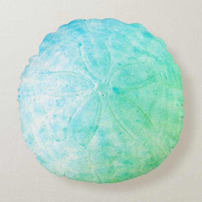 Blue Sand Dollar Nautic Coastal Round Pillow Rundes Kissen (Vorderseite)