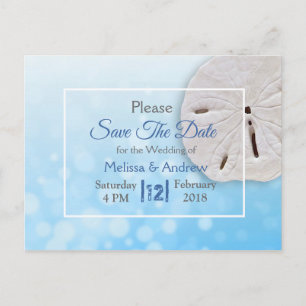 Blue Sand Dollar Themed Wedding Save the Date Ankündigungspostkarte