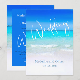 Blue Sand Hotel Wedding Beach Ocean Modernes Ziel Einladung