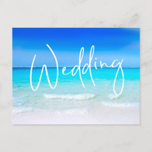 Blue Sand Hotel Wedding Beach Ocean Modernes Ziel Einladungspostkarte