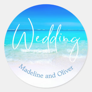 Blue Sand Hotel Wedding Beach Ocean Modernes Ziel Runder Aufkleber