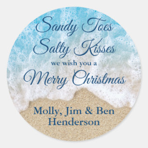 Blue Sandy Toes Salty Kisses Frohe Weihnachten Runder Aufkleber