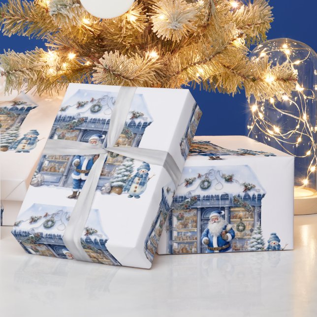 Blue Santa Claus Geschenkpapier (Feiertage)
