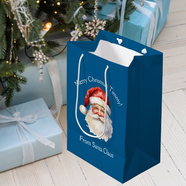 Blue Santa Claus Personalisiert Kids Weihnachten Mittlere Geschenktüte (Von Creator hochgeladen)