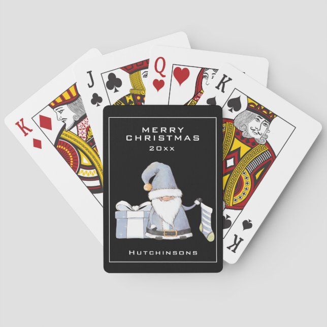 Blue Santa Gnome mit Strumpf und Geschenk Spielkarten (Rückseite)