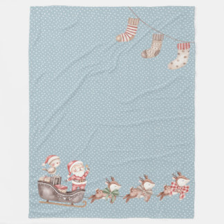 Blue Santa in Sleigh Fleece Blanket
