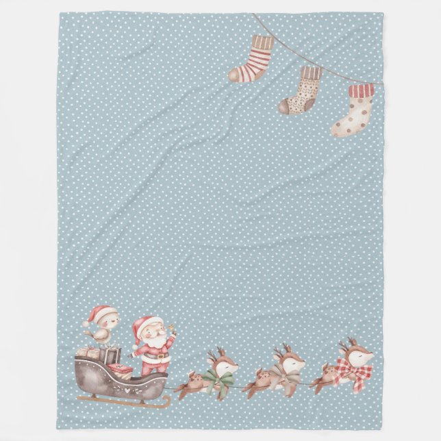 Blue Santa in Sleigh Fleece Blanket (Vorderseite)