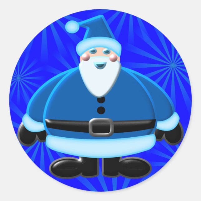 Blue Santa Weihnachtsstil Runder Aufkleber (Vorderseite)