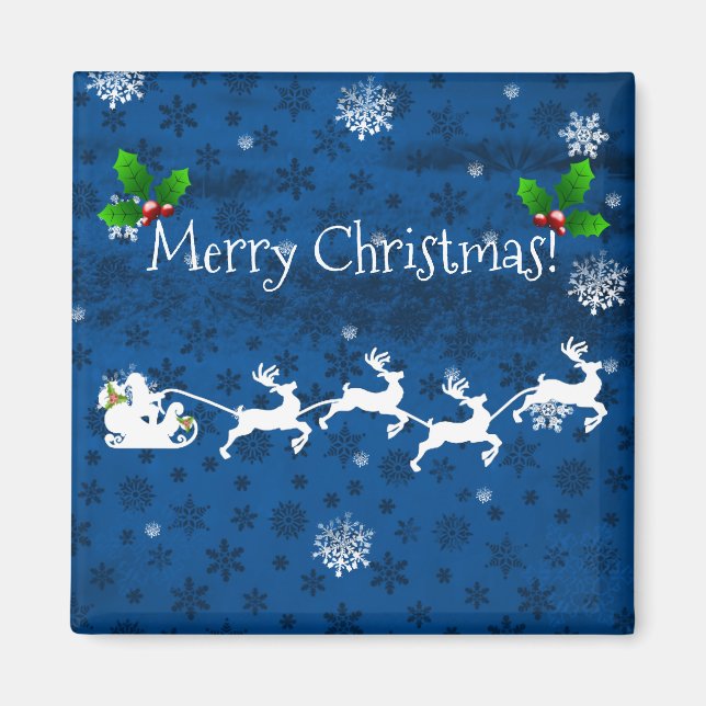 Blue Santa's Sleigh and Reindeer Magnet (Vorne)