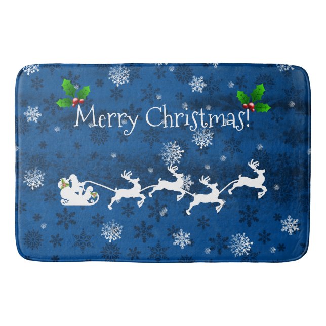 Blue Santa's Sleigh and Rentier Bath Mat Badematte (Vorderseite)