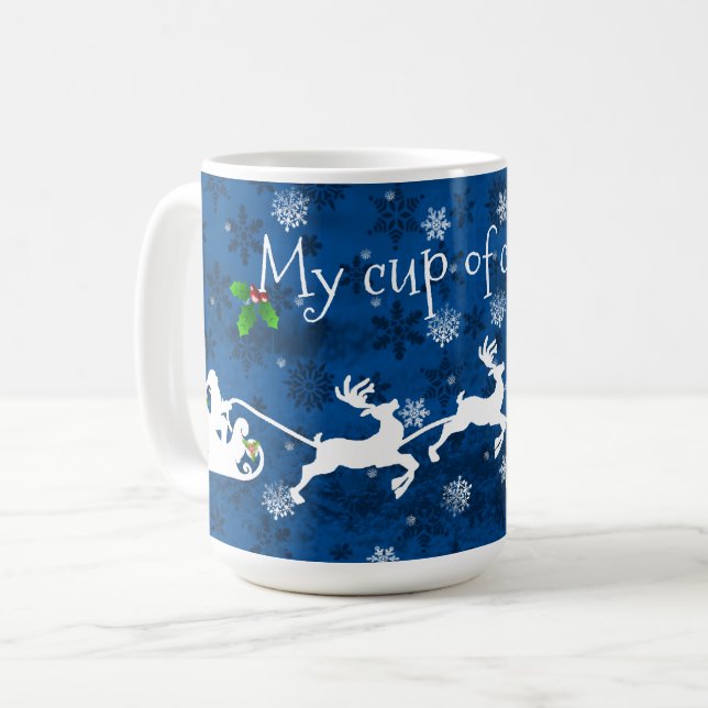 Blue Santa's Sleigh and Rentier Coffee Tasse (Vorderseite Links)