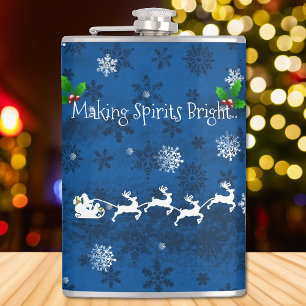 Blue Santa's Sleigh and Rentier Flask Flachmann