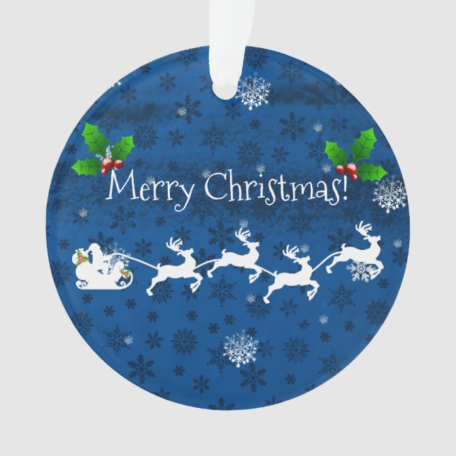 Blue Santa's Sleigh and Rentier Ornament (Vorderseite)