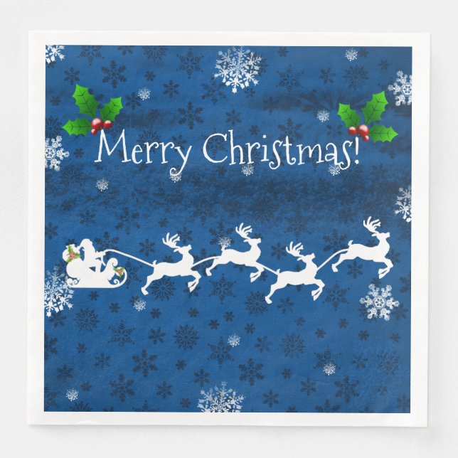 Blue Santa's Sleigh and Rentier Paper Napkin Serviette (Vorderseite)