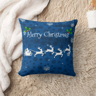 Blue Santa's Sleigh and Rentier Throw Kissen