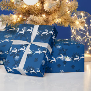 Blue Santa's Sleigh and Rentier Wrapping Paper Geschenkpapier