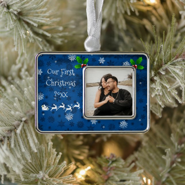 Blue Santa's Sleigh & Rentier Weihnachtsschmuck Rahmen-Ornament Silber (Baum)