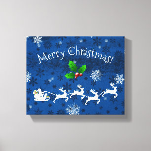 Blue Santa's Sleigh und Rentier Canvas Print Leinwanddruck