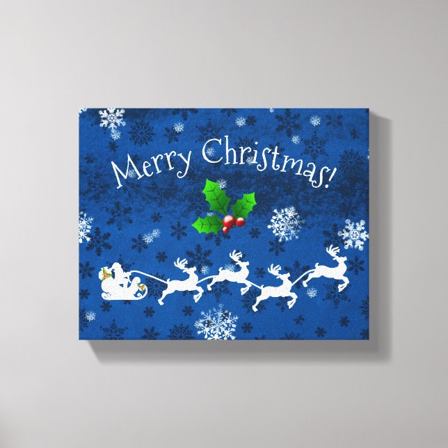 Blue Santa's Sleigh und Rentier Canvas Print Leinwanddruck (Vorderseite)