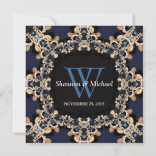 Blue Saphiire Gems Monogram Wedding Einladungen