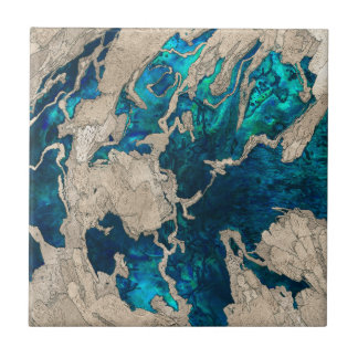 Blue Sapphire and Cement Mixed Media Abstract Fliese