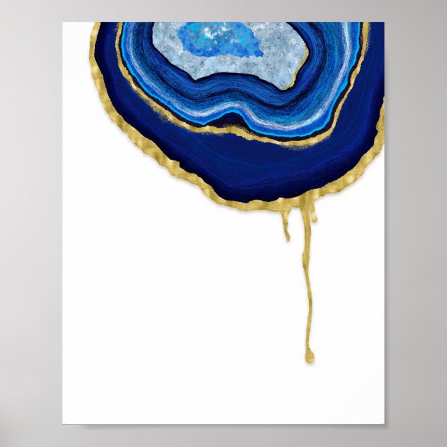 Blue Sapphire and Gold Driving Agate Art Poster (Vorne)