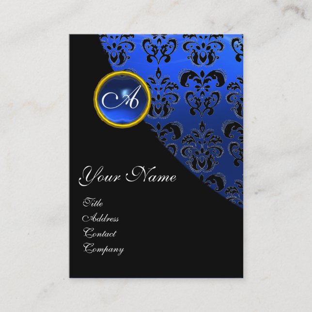 BLUE SAPPHIRE BLACK DAMASK MONOGRAM VISITENKARTE (Vorderseite)