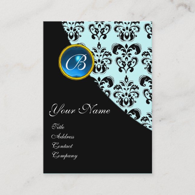 BLUE SAPPHIRE DAMASK MONOGRAMM VISITENKARTE (Vorderseite)